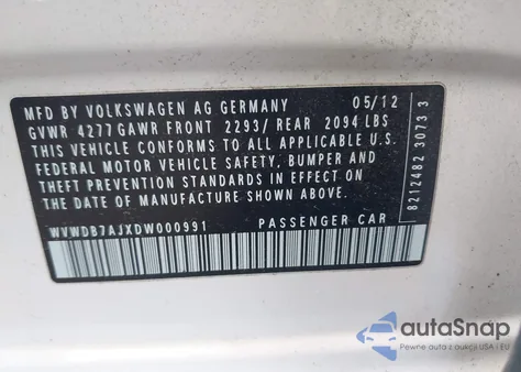 2013 Volkswagen Golf 2.5L 4-Door from USA, damaged, VIN WVWDB7AJXDW000991